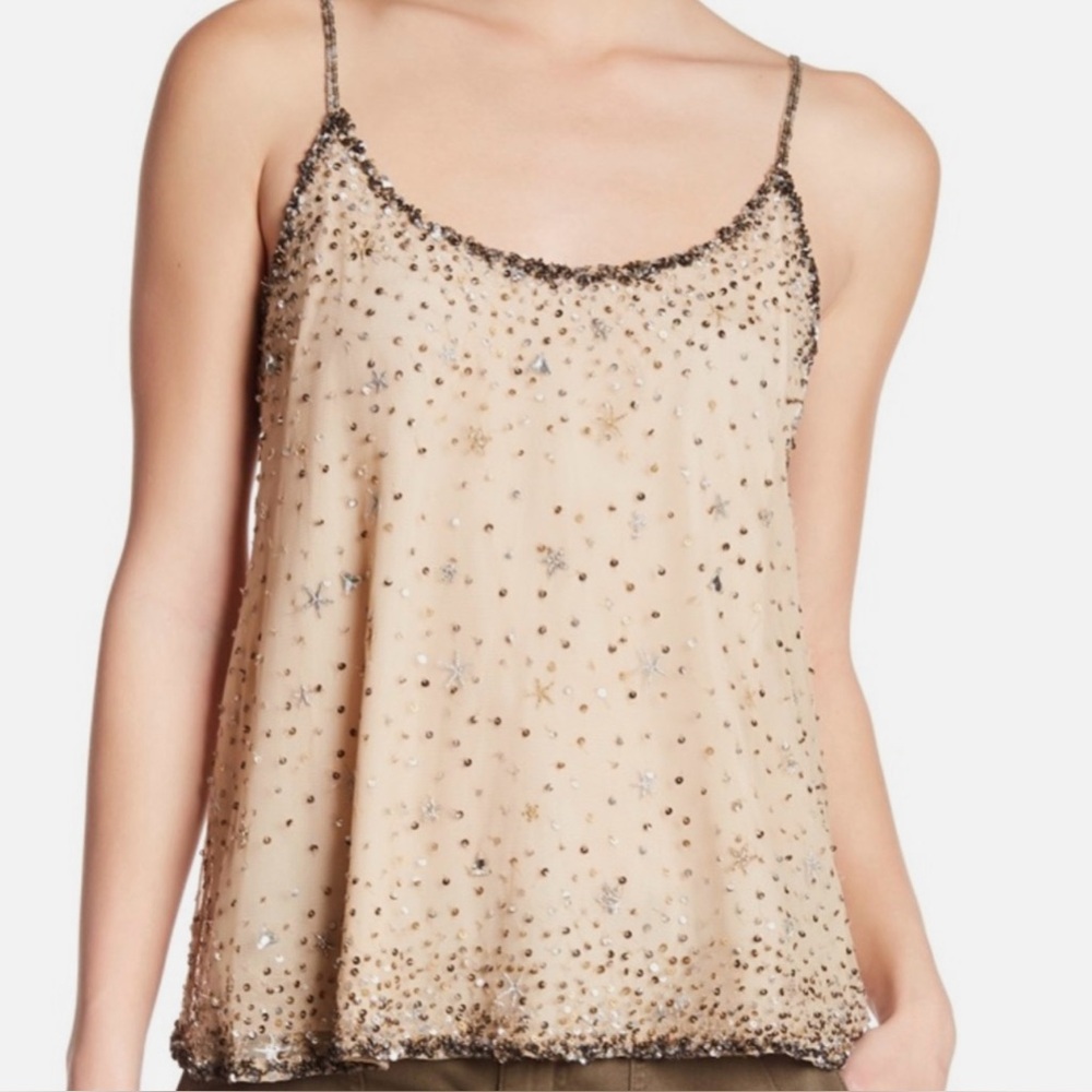 Joie Cream and Black Embellished Camisole